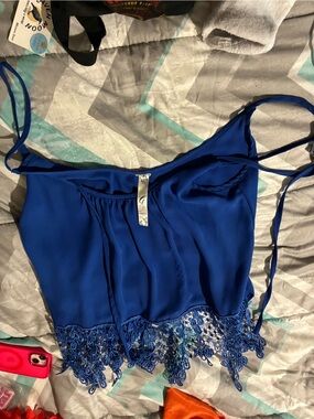 Gracie Royal Blue Lace-Trim Chemise
